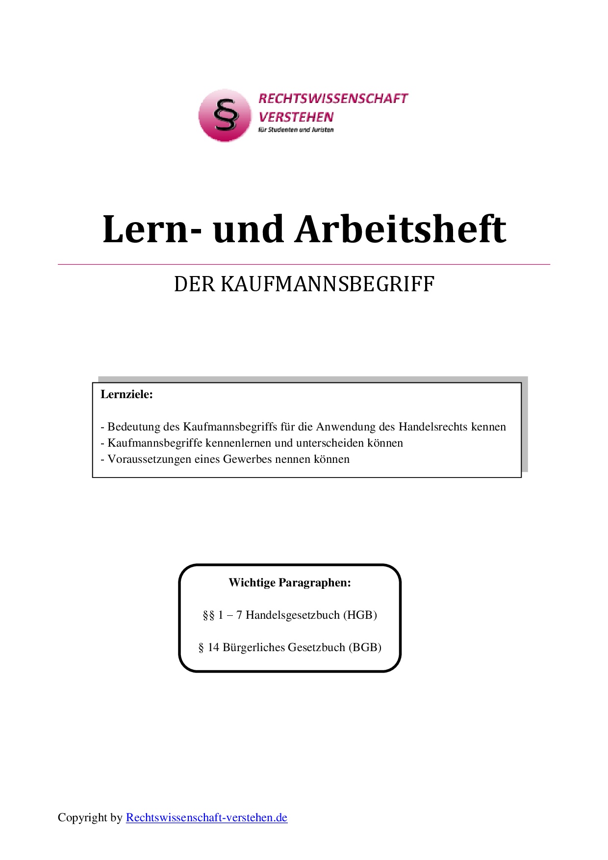 Lern- und Arbeitsheft zum Kaufmannsbegriff | Rechtswissenschaft Shop