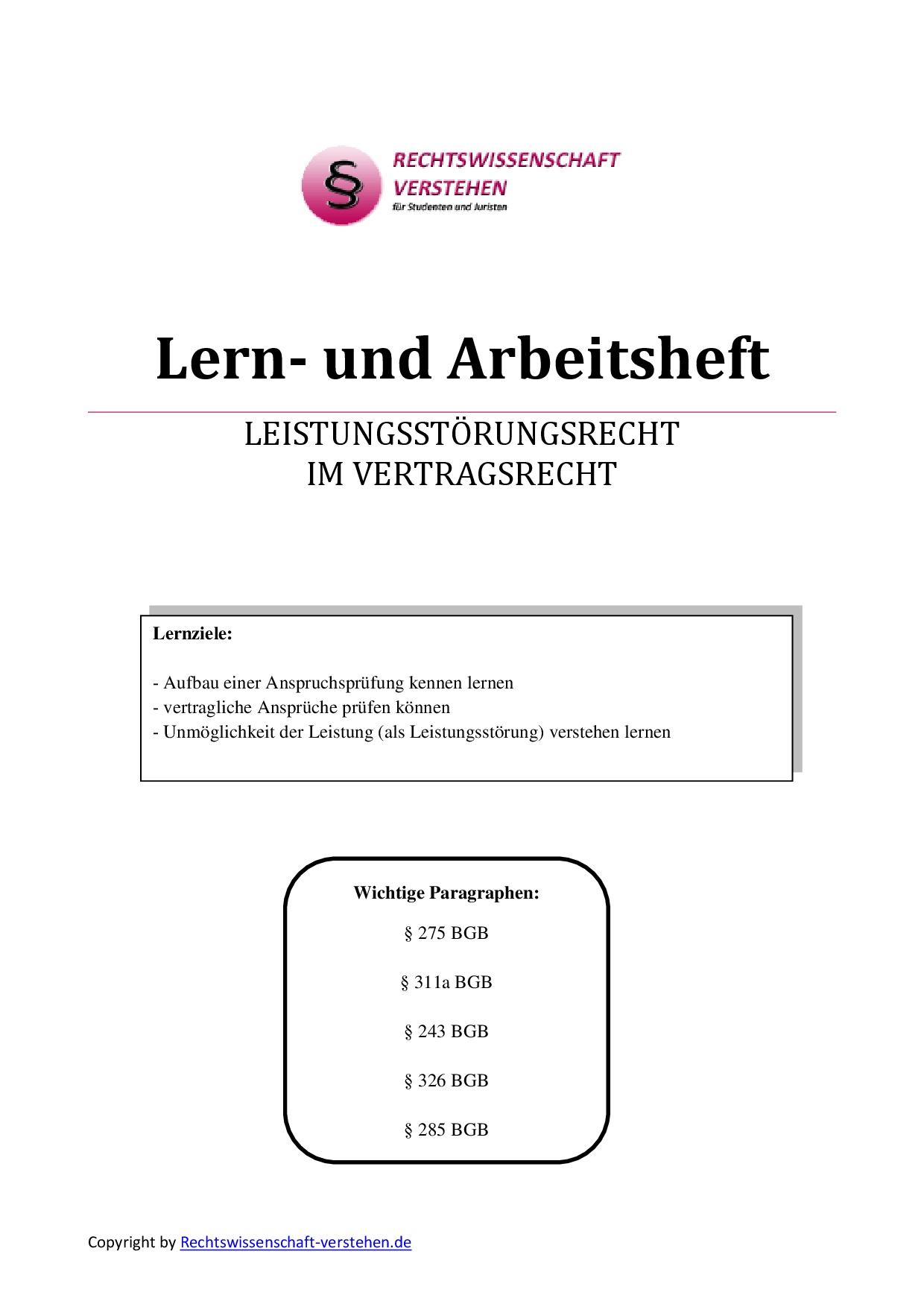 Lern- und Arbeitsheft zum Leistungsstörungsrecht | Rechtswissenschaft Shop