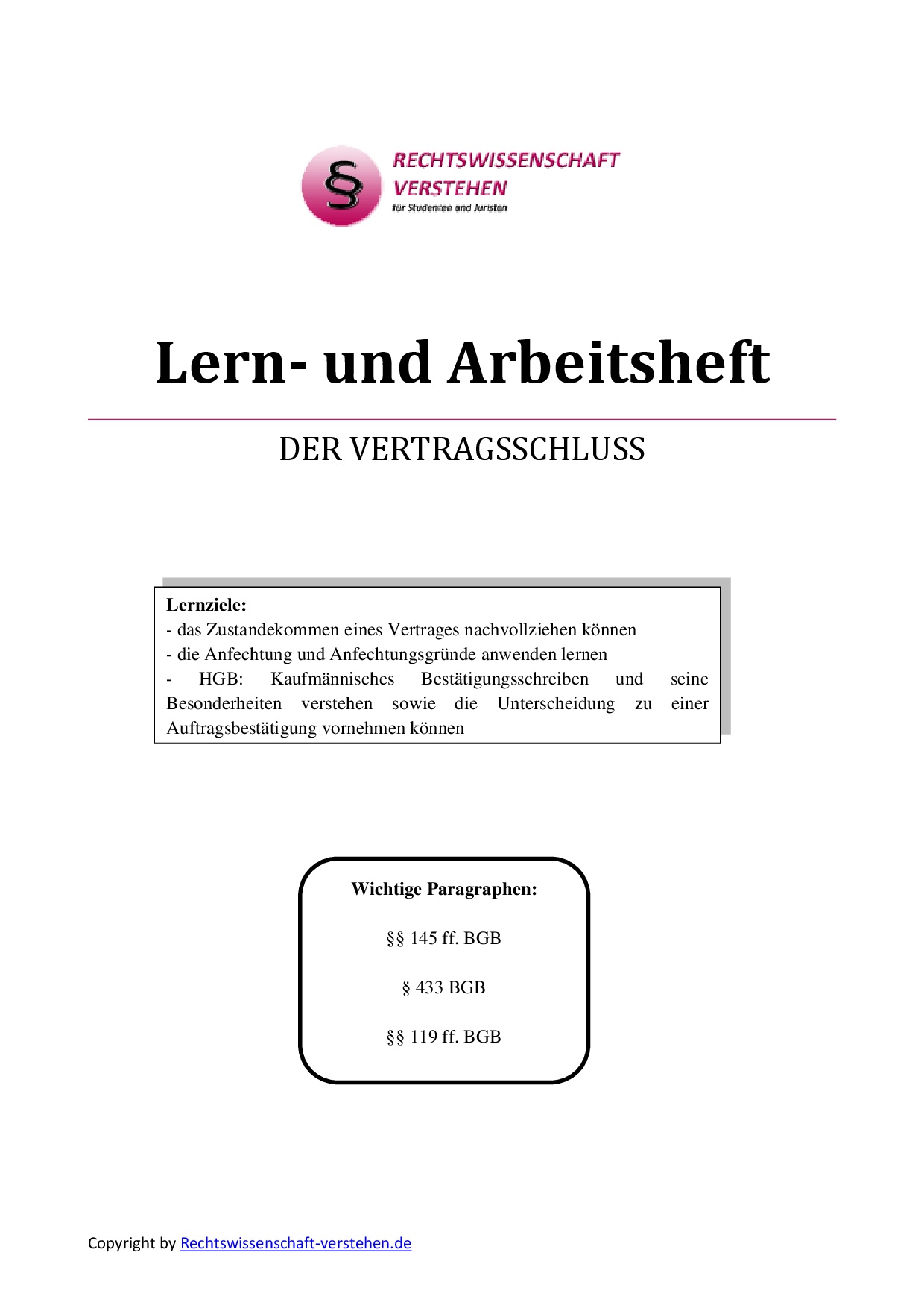 Lern- und Arbeitsheft zum Vertragsschluss | Rechtswissenschaft Shop